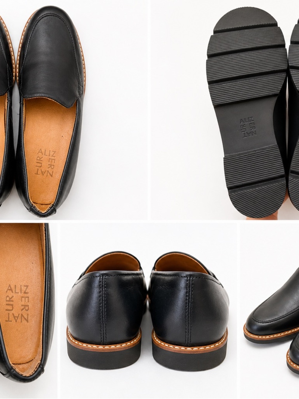 Naturalizer Black Leather Slip-On Loafers with Tan Insole